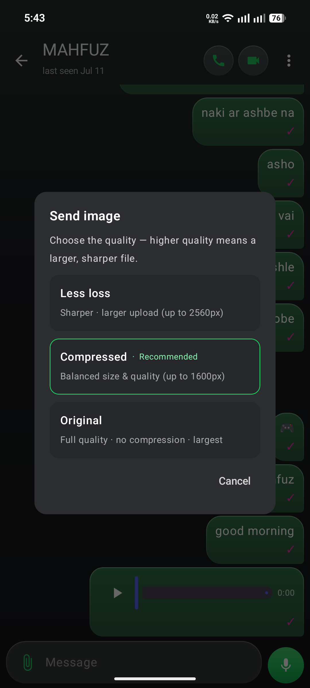 Android image sharing with quality options
